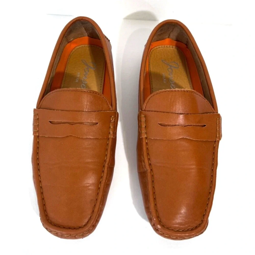 Jonsen Milan Mens Loafers Shoes Tan Brown Slip-On Square Toe Men's 8 US